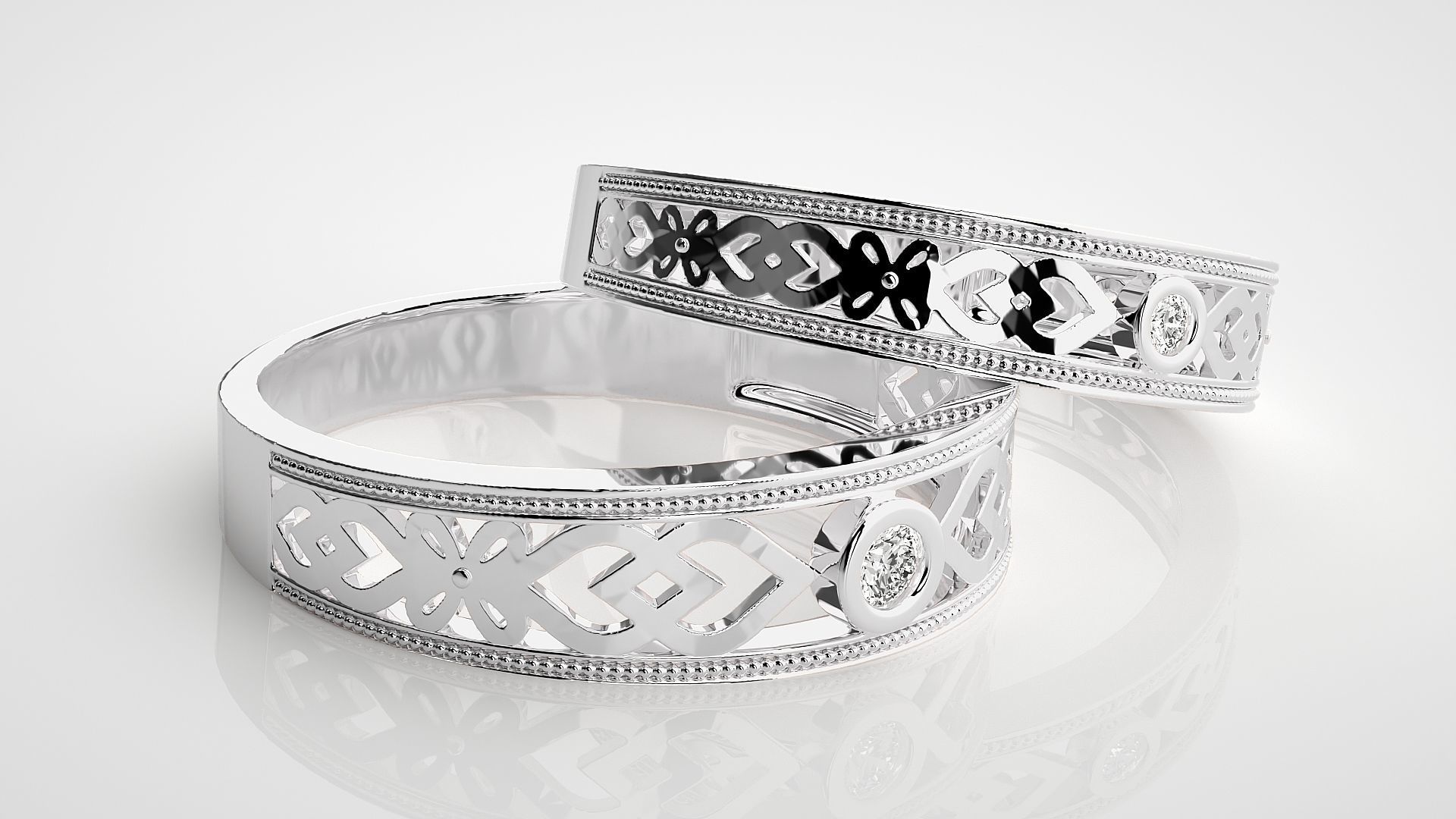 Solitaire Couple Band Ring 3dm stl render detail 3D print model_5