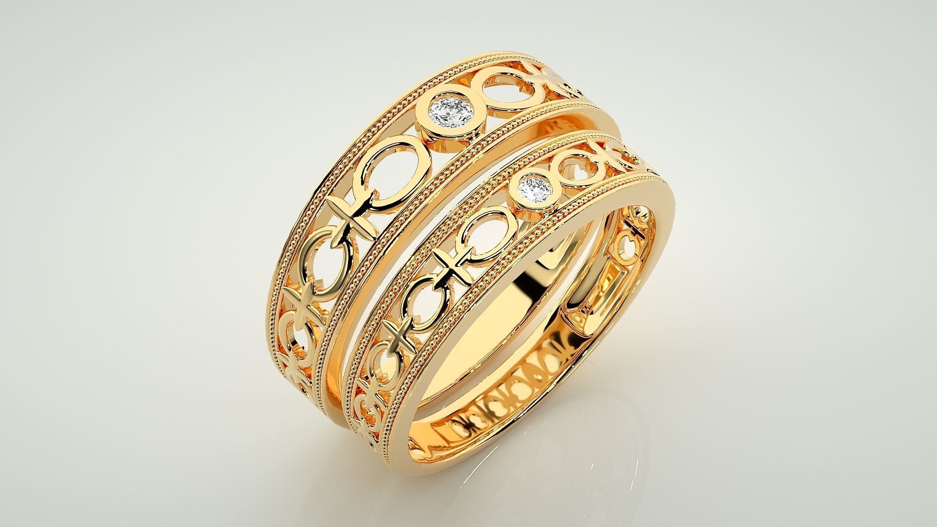 Solitaire Couple Band Ring 3dm stl render detail 3D print model_11