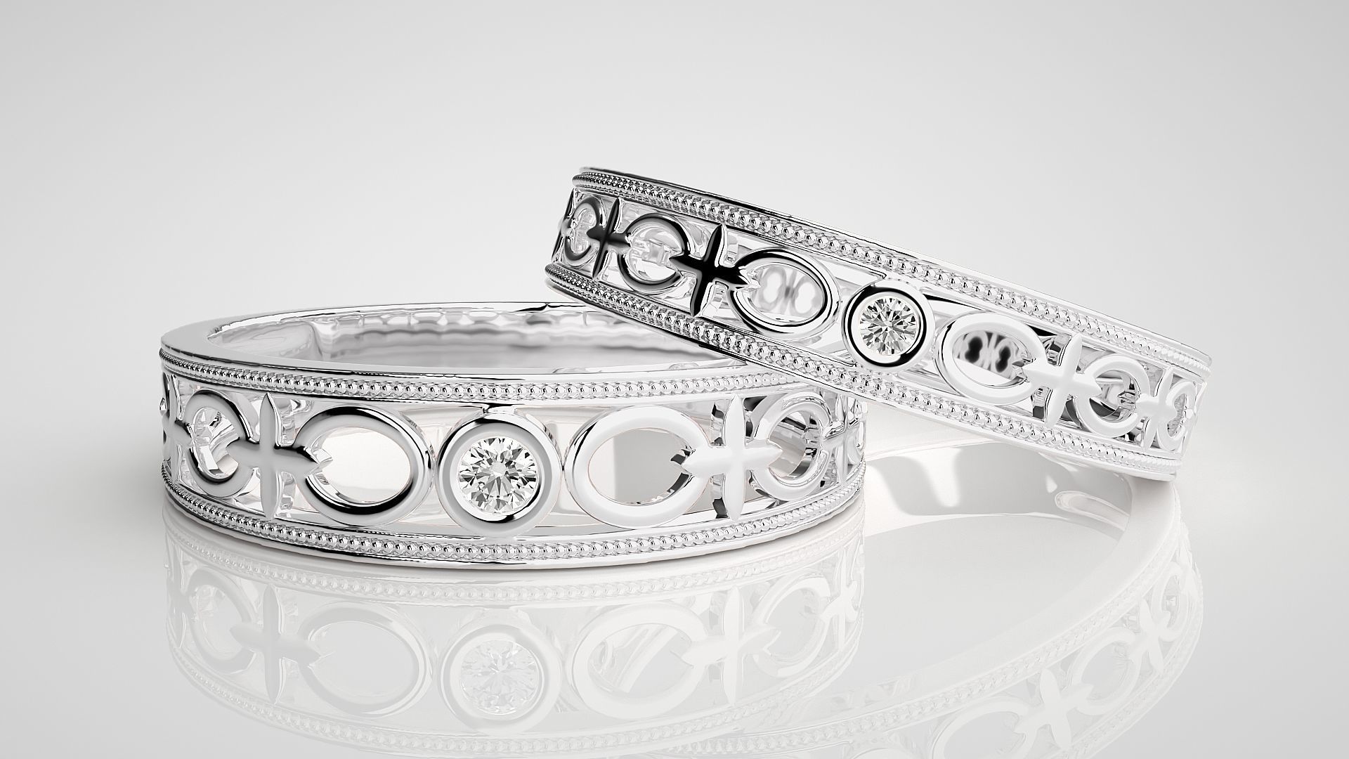 Solitaire Couple Band Ring 3dm stl render detail 3D print model_4