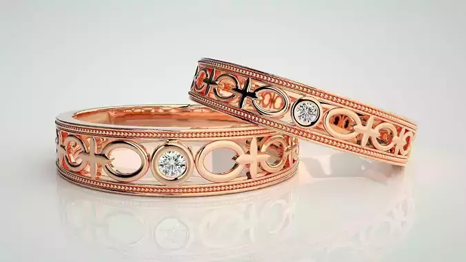 Solitaire Couple Band Ring 3dm stl render detail 