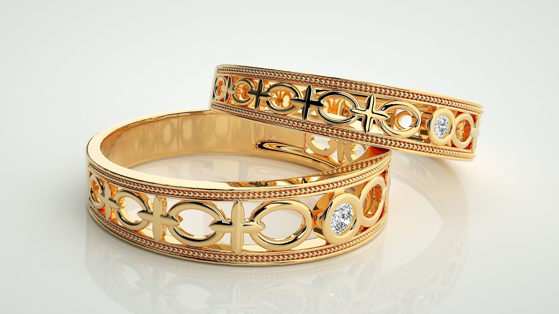 Solitaire Couple Band Ring 3dm stl render detail 3D print model_9