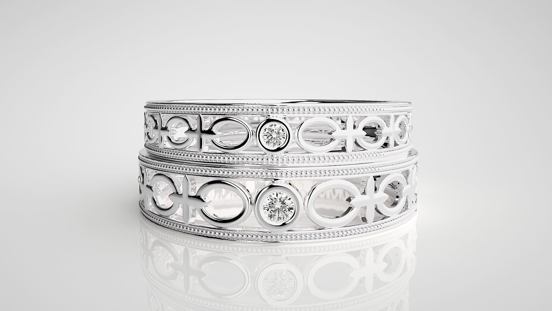 Solitaire Couple Band Ring 3dm stl render detail 3D print model_6