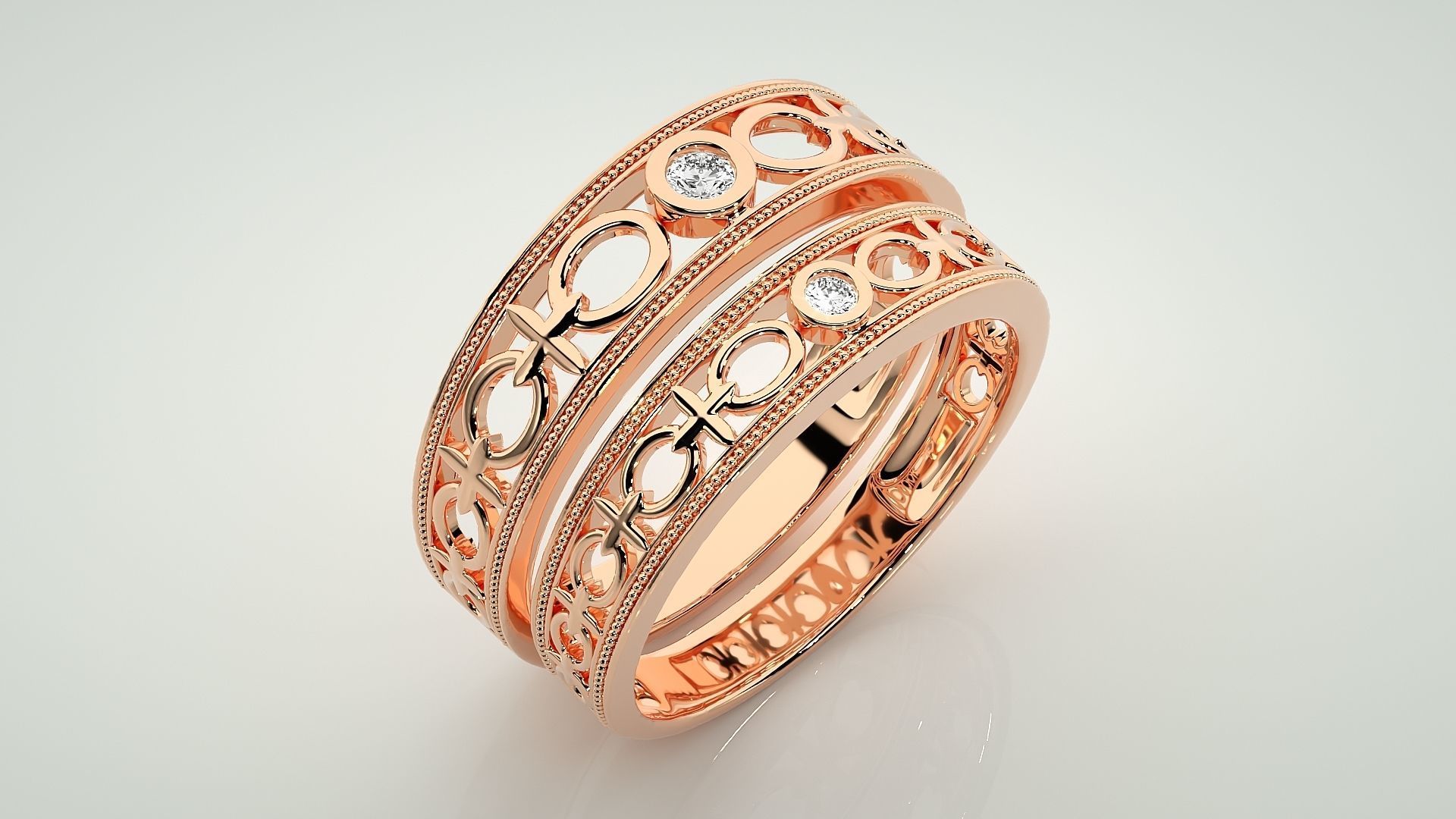 Solitaire Couple Band Ring 3dm stl render detail 3D print model_3