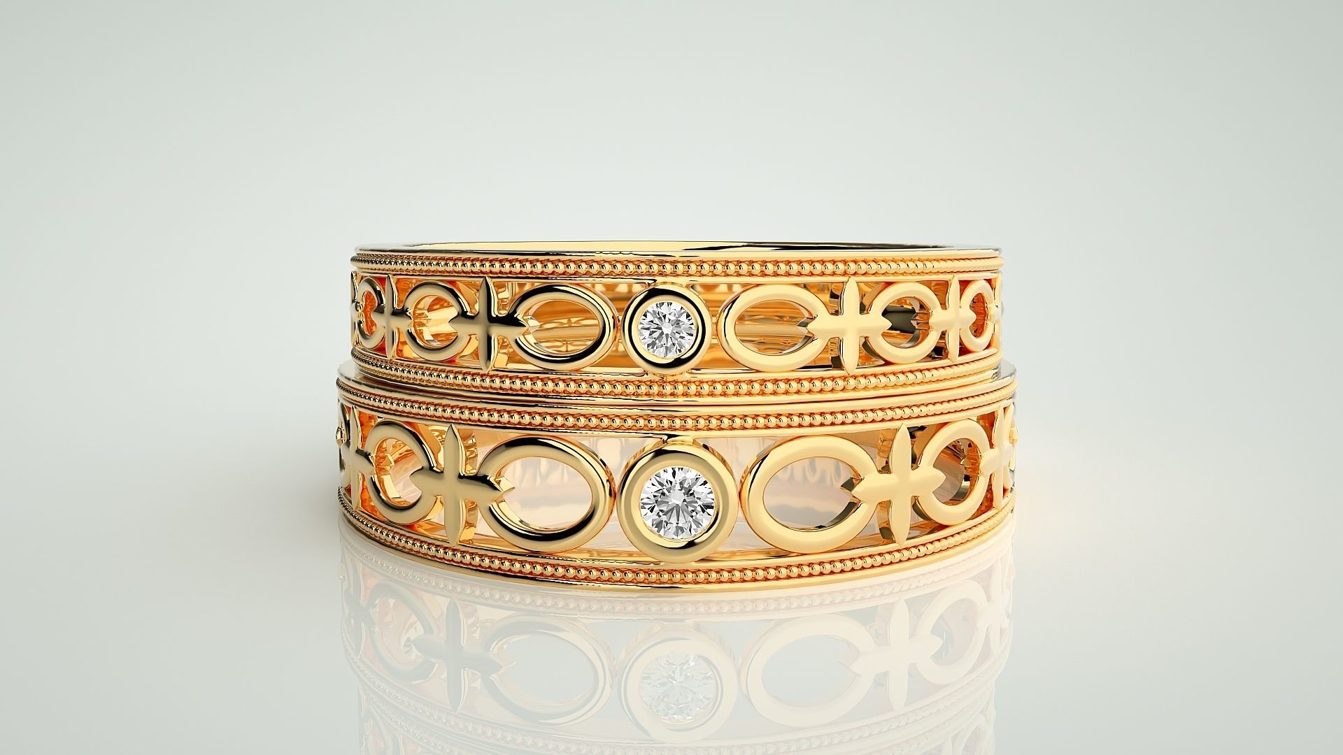 Solitaire Couple Band Ring 3dm stl render detail 3D print model_10