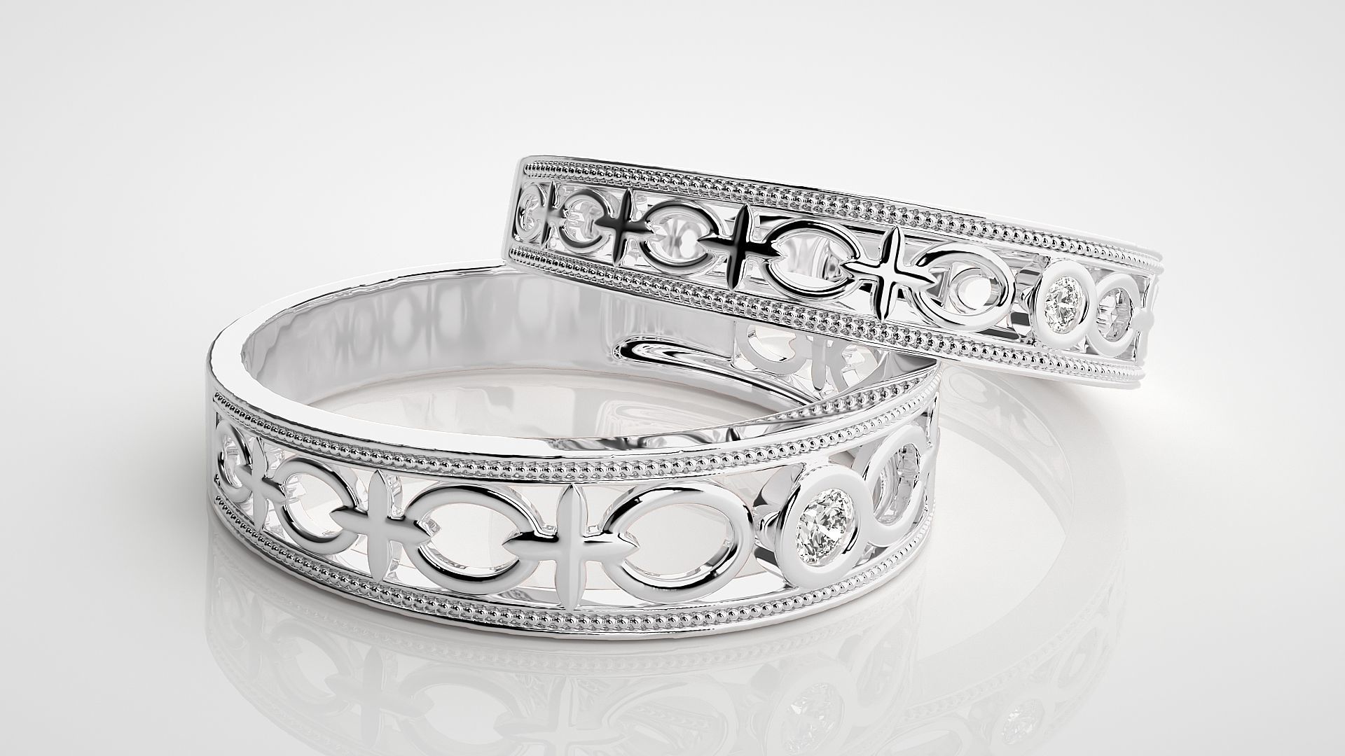 Solitaire Couple Band Ring 3dm stl render detail 3D print model_5