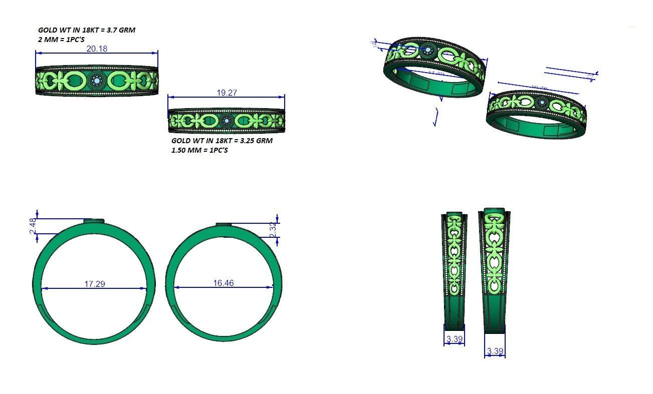 Solitaire Couple Band Ring 3dm stl render detail 3D print model_12