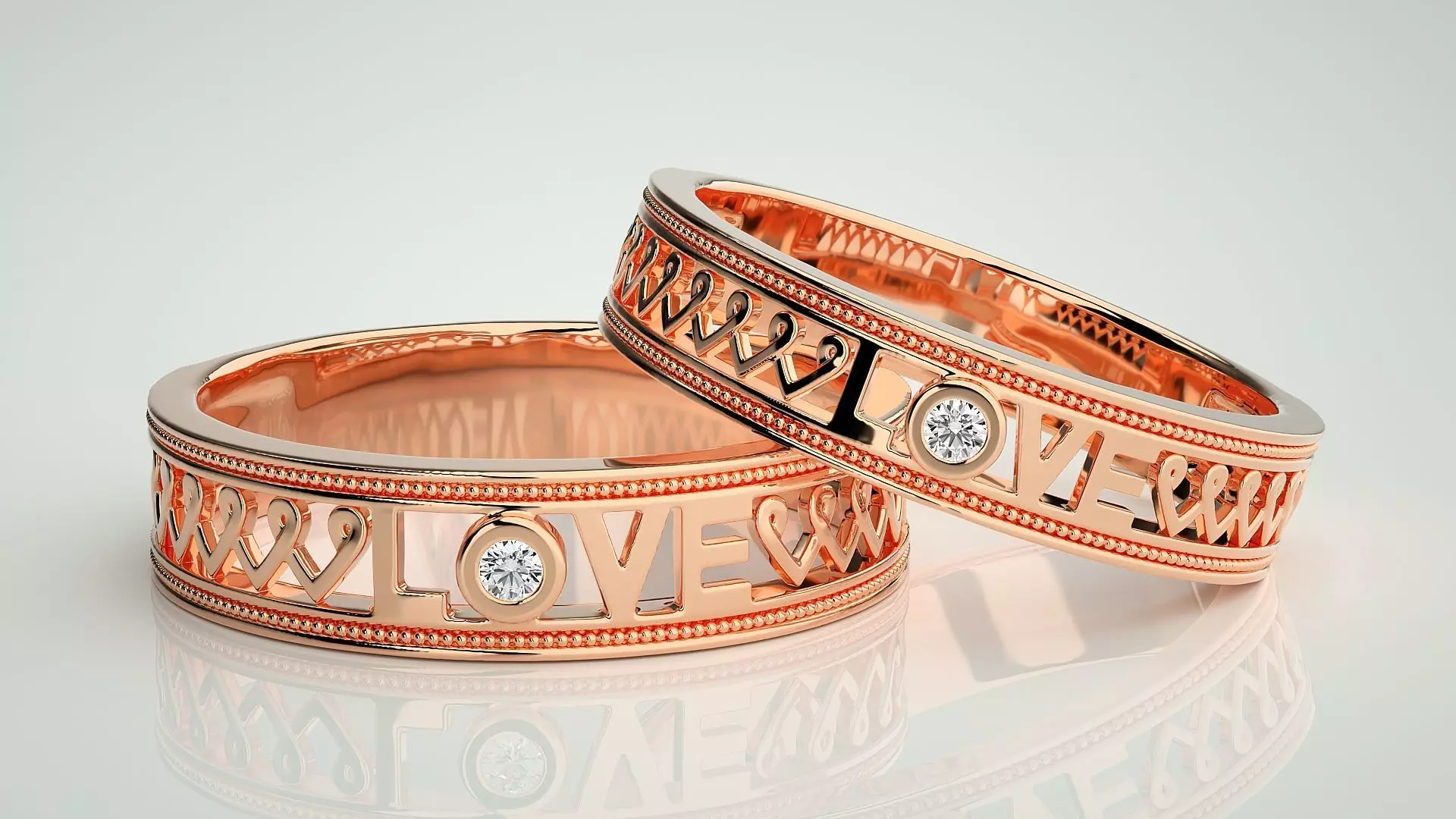 Solitaire Couple Band Ring 3dm stl render detail 3D print model