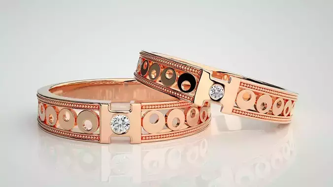 Solitaire Couple Band Ring 3dm stl render detail 