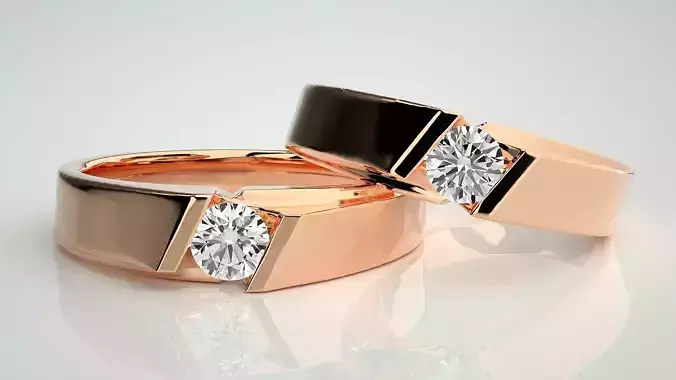 Solitaire Couple Band Ring 3dm stl render detail 