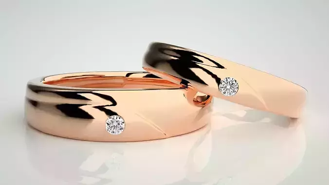 Solitaire Couple Band Ring 3dm stl render detail 