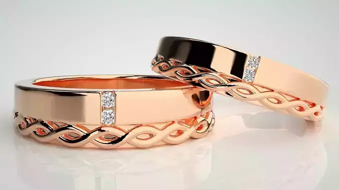 Rope Spiral Couple Band Ring 3dm stl render detail 