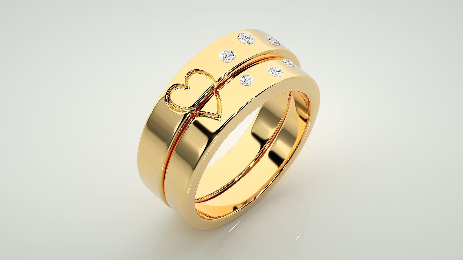 Heart Love Valentine Tri-Diamond Couple Band Ring 3dm stl render 3D print model_11