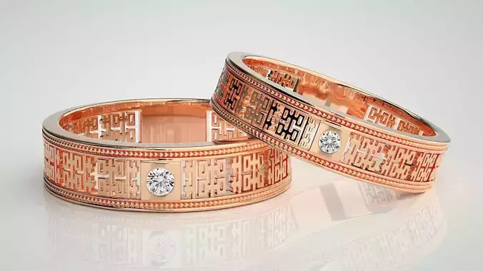 Solitaire Mesh Couple Band Ring 3dm stl render detail 