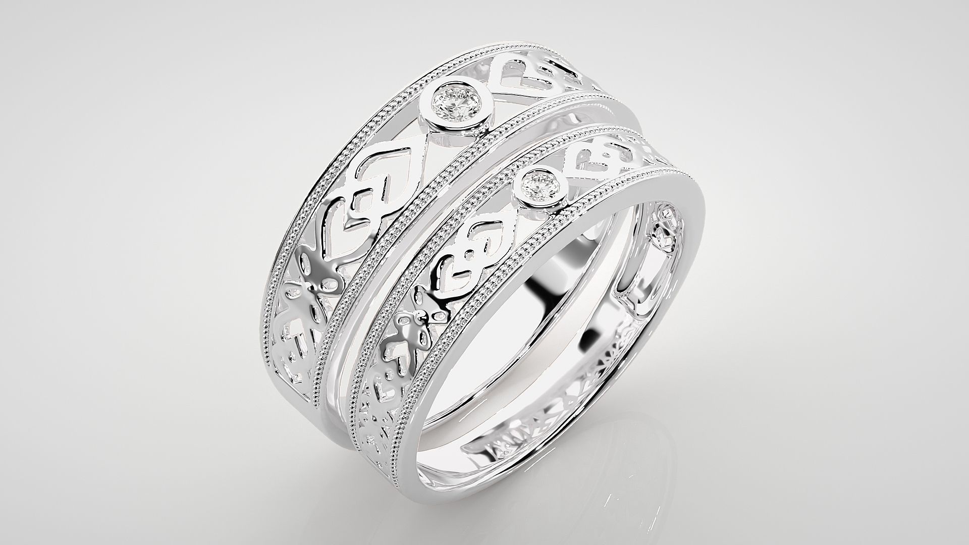 Solitaire Couple Band Ring 3dm stl render detail 3D print model_7