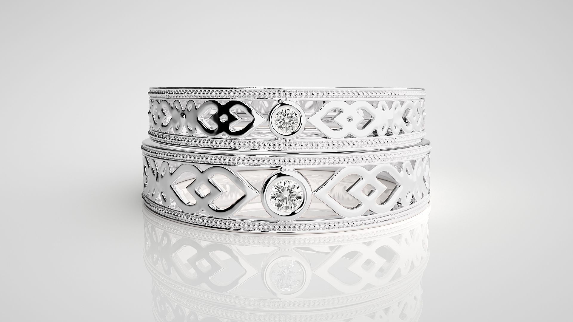 Solitaire Couple Band Ring 3dm stl render detail 3D print model_6