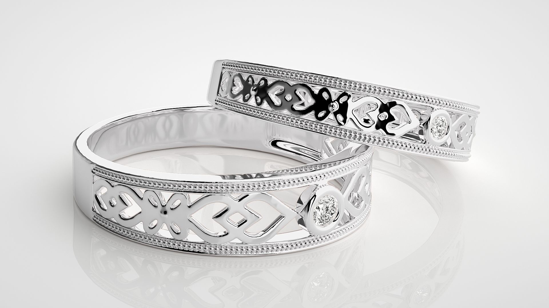 Solitaire Couple Band Ring 3dm stl render detail 3D print model_5