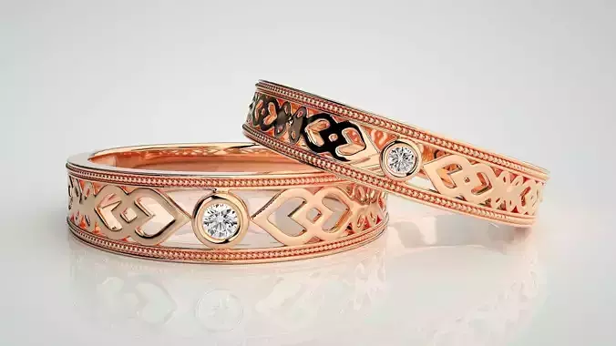 Solitaire Couple Band Ring 3dm stl render detail 