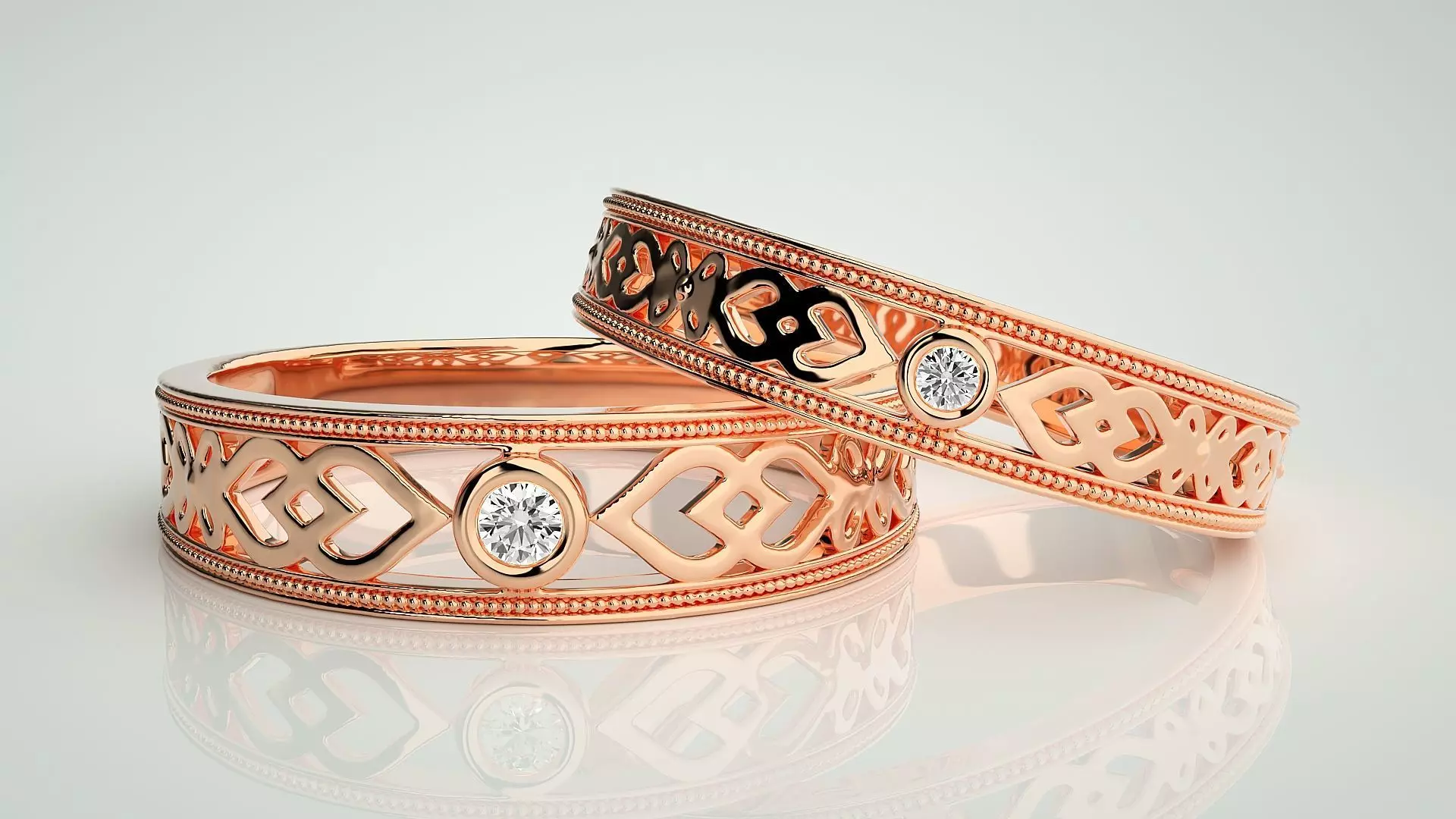 Solitaire Couple Band Ring 3dm stl render detail 3D print model_0