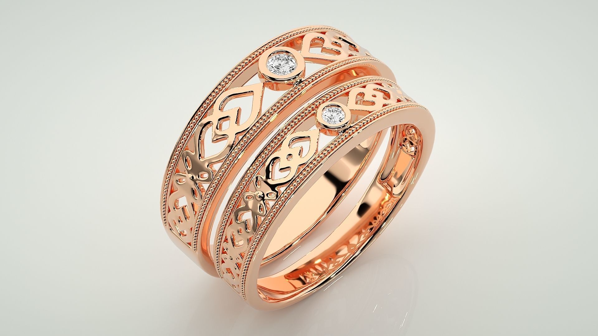 Solitaire Couple Band Ring 3dm stl render detail 3D print model_3