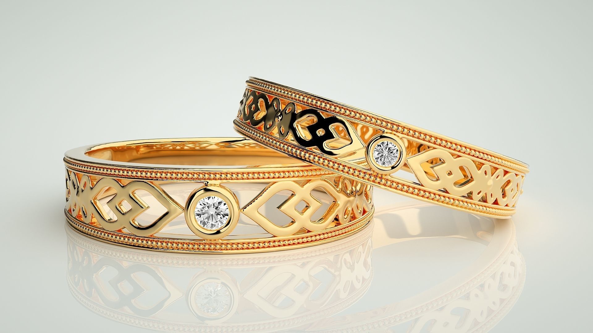 Solitaire Couple Band Ring 3dm stl render detail 3D print model_8