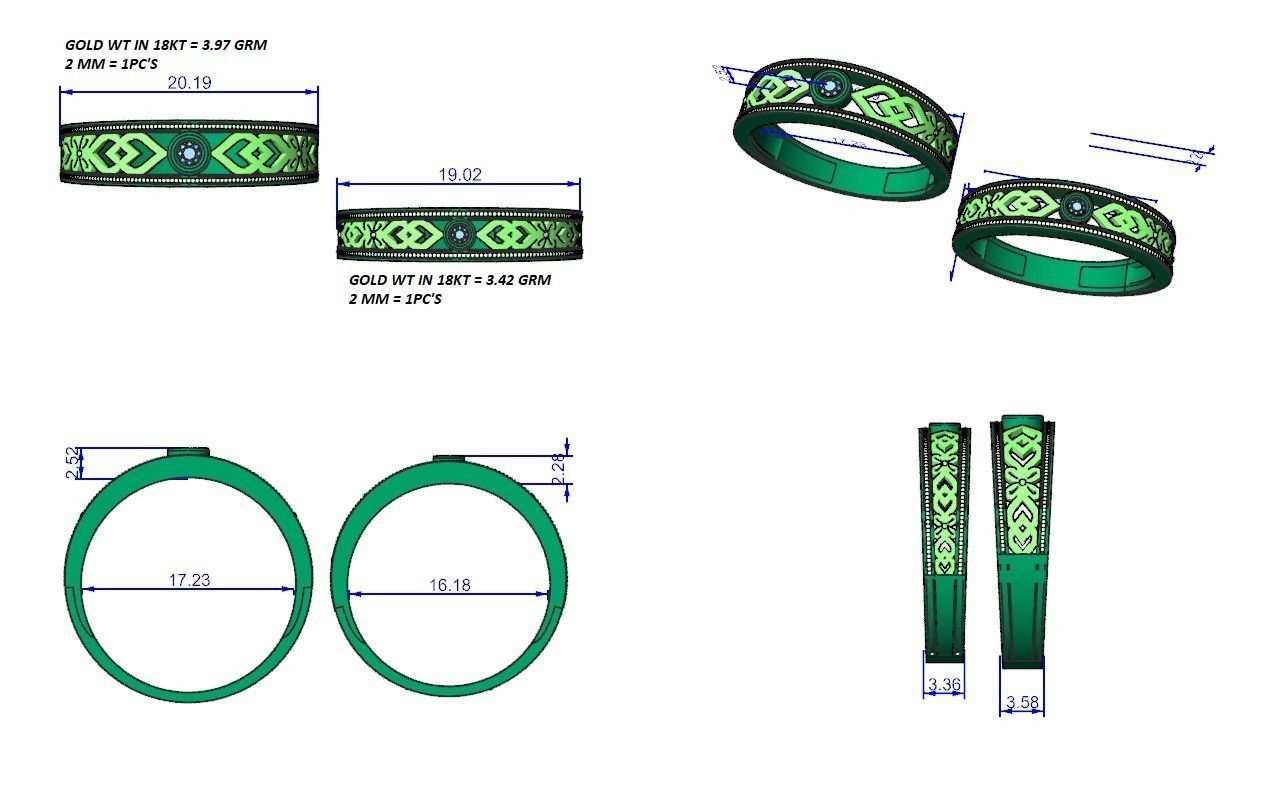 Solitaire Couple Band Ring 3dm stl render detail 3D print model_12