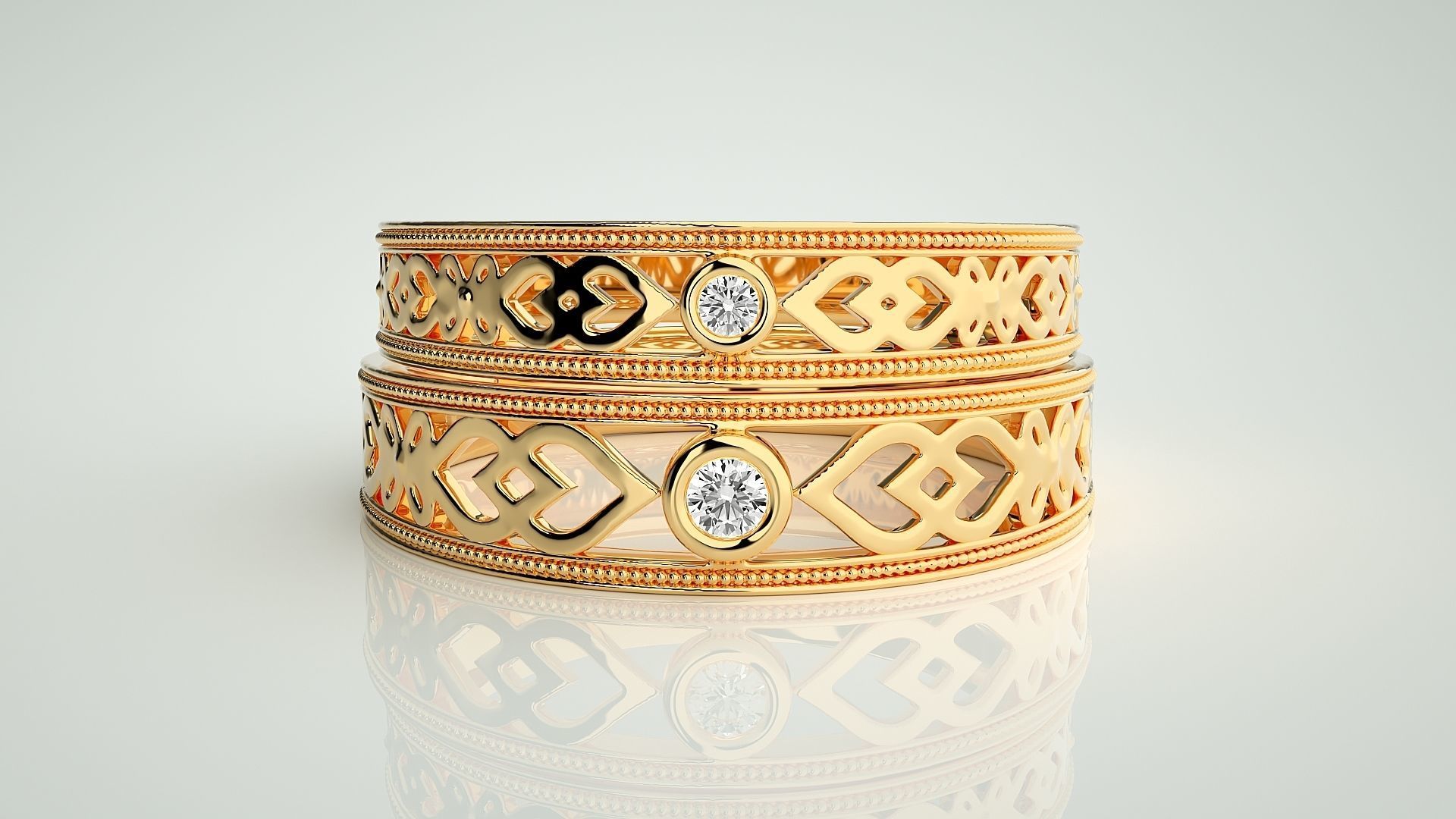 Solitaire Couple Band Ring 3dm stl render detail 3D print model_10