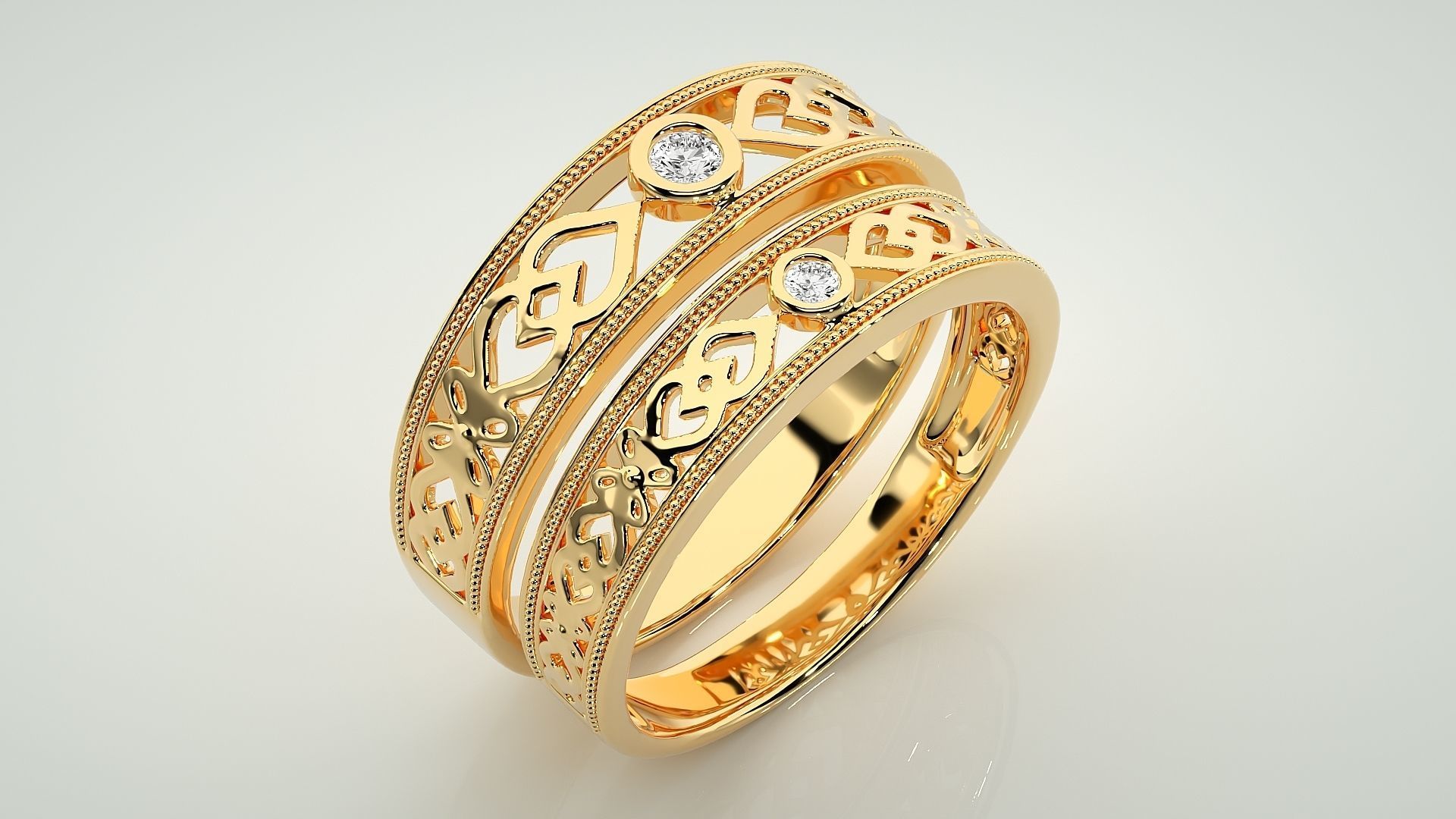 Solitaire Couple Band Ring 3dm stl render detail 3D print model_11