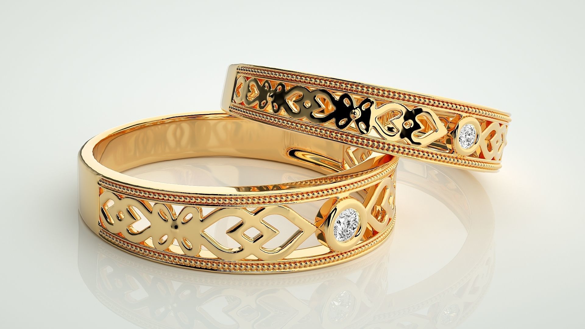 Solitaire Couple Band Ring 3dm stl render detail 3D print model_9