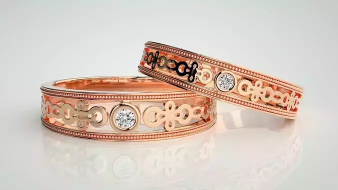 Solitaire Couple Band Ring 3dm stl render detail 