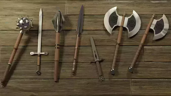 3D MEDIEVAL WEAPONS PACKAGE Free 3D model