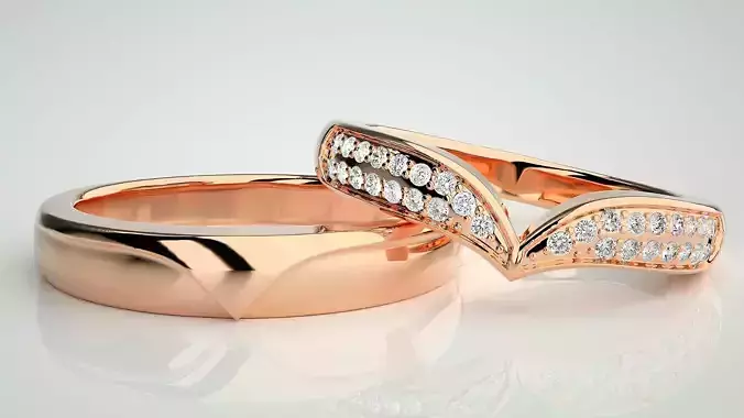 Curve Couple Band Ring 3dm stl render detail 