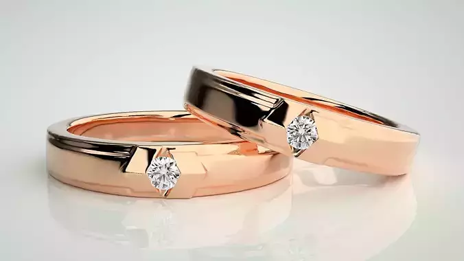 Solitaire Couple Band Ring 3dm stl render detail 