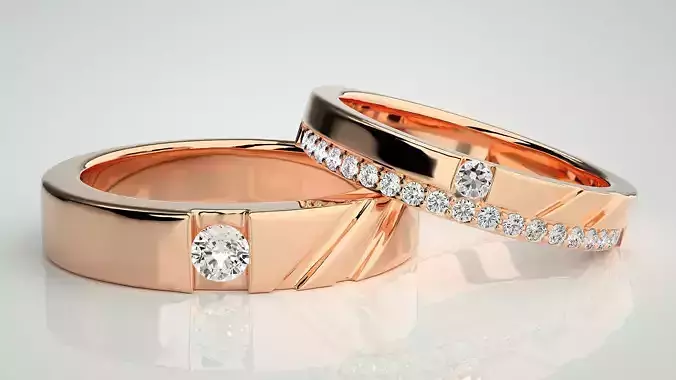 Solitaire Couple Band Ring 3dm stl render detail 