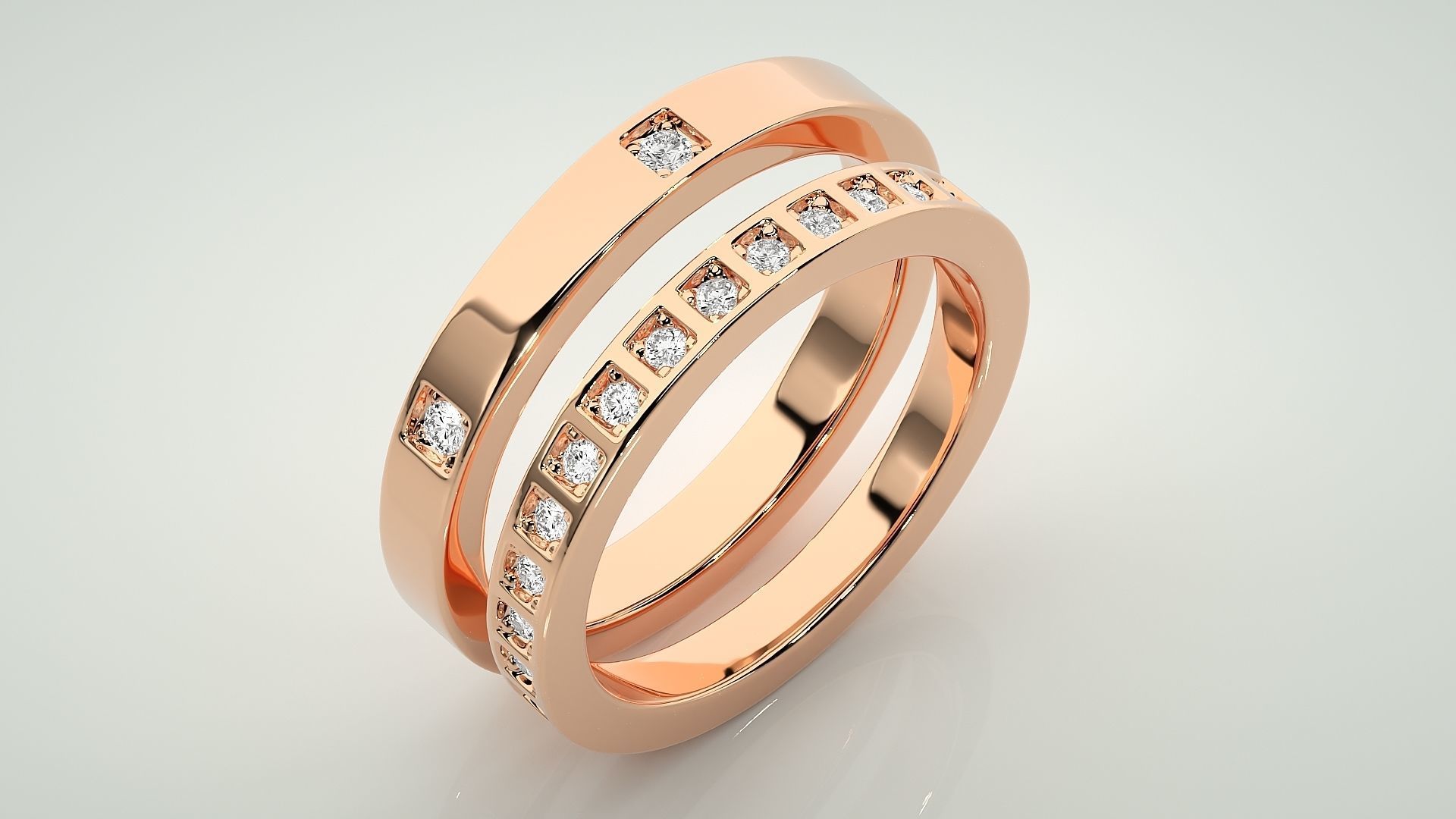Thin Diamond Couple Band Ring 3dm stl render detail 3D print model_4