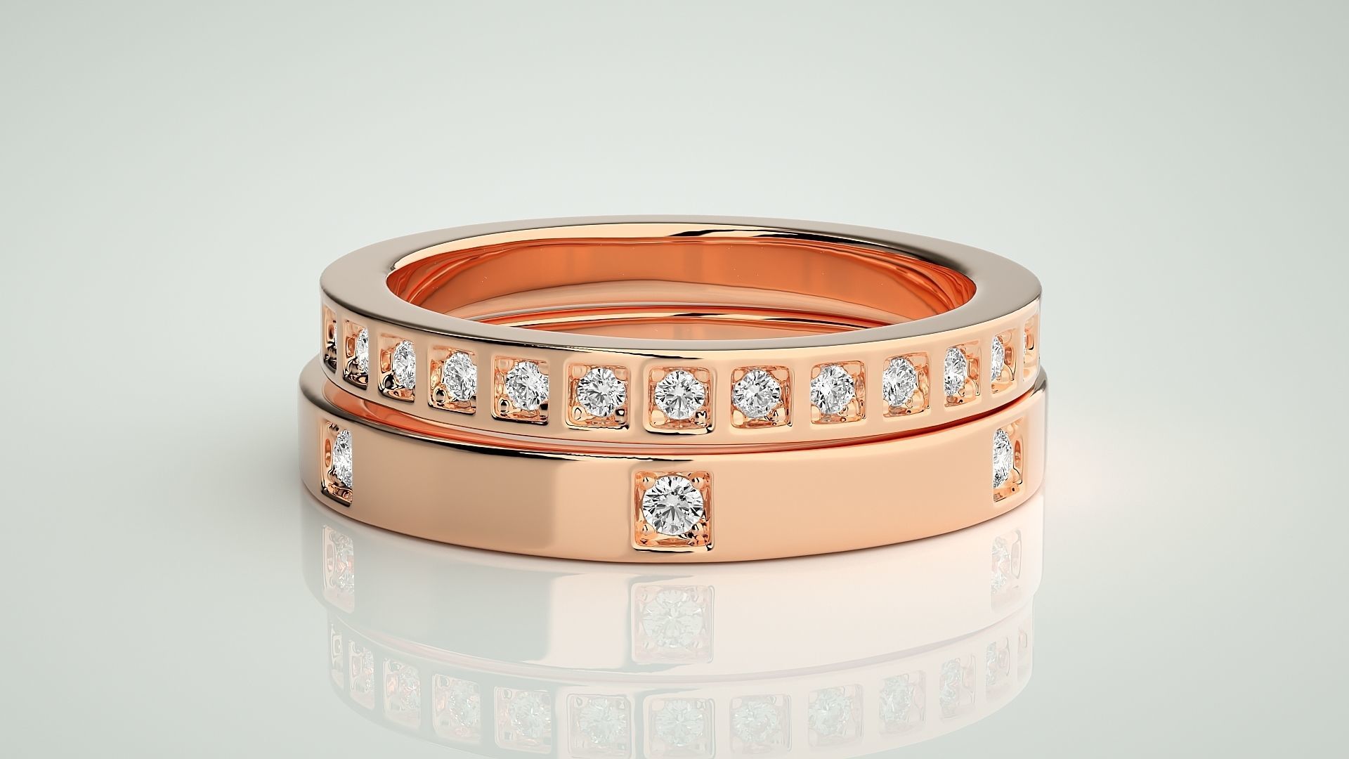 Thin Diamond Couple Band Ring 3dm stl render detail 3D print model_2