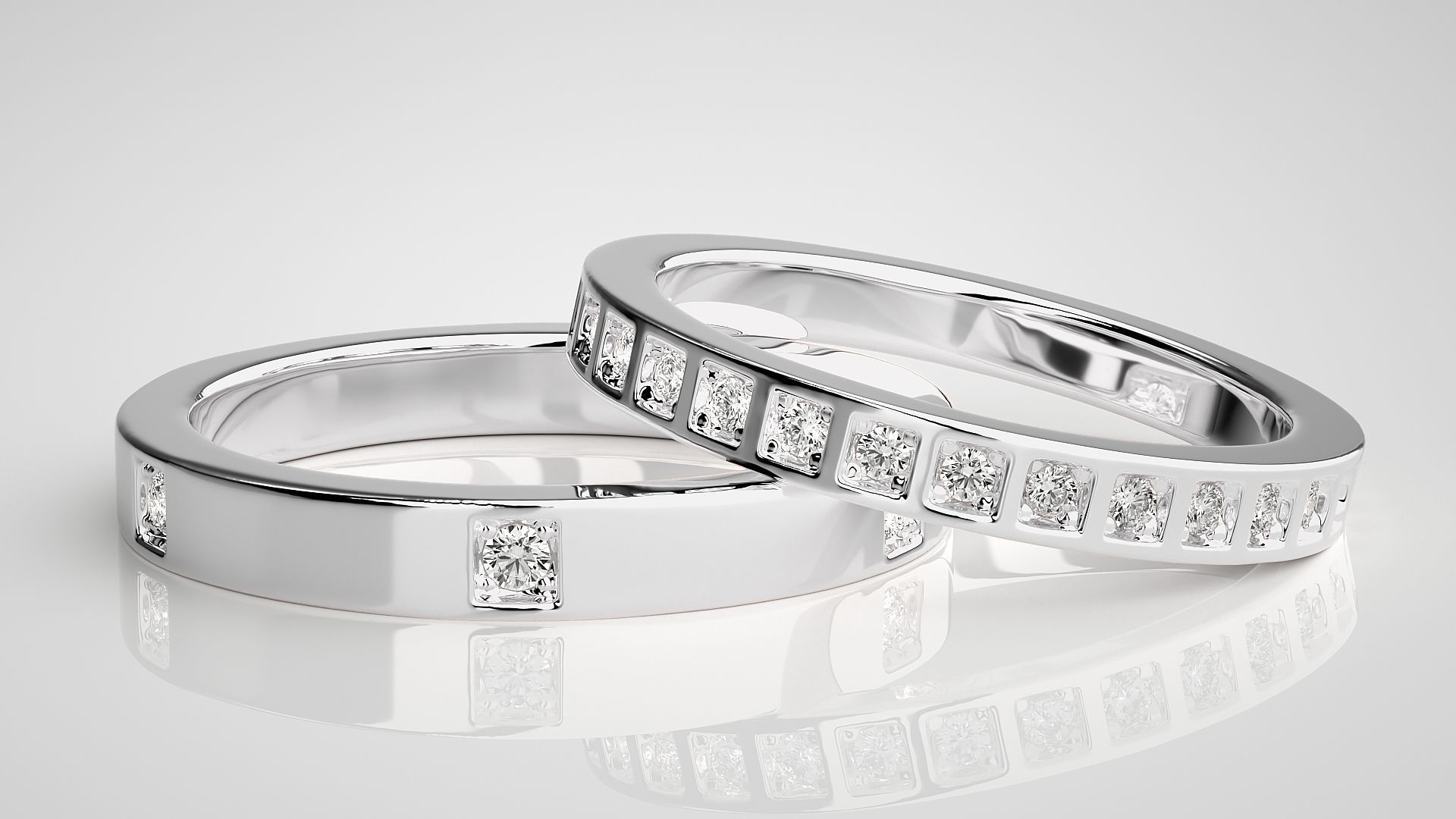 Thin Diamond Couple Band Ring 3dm stl render detail 3D print model_5