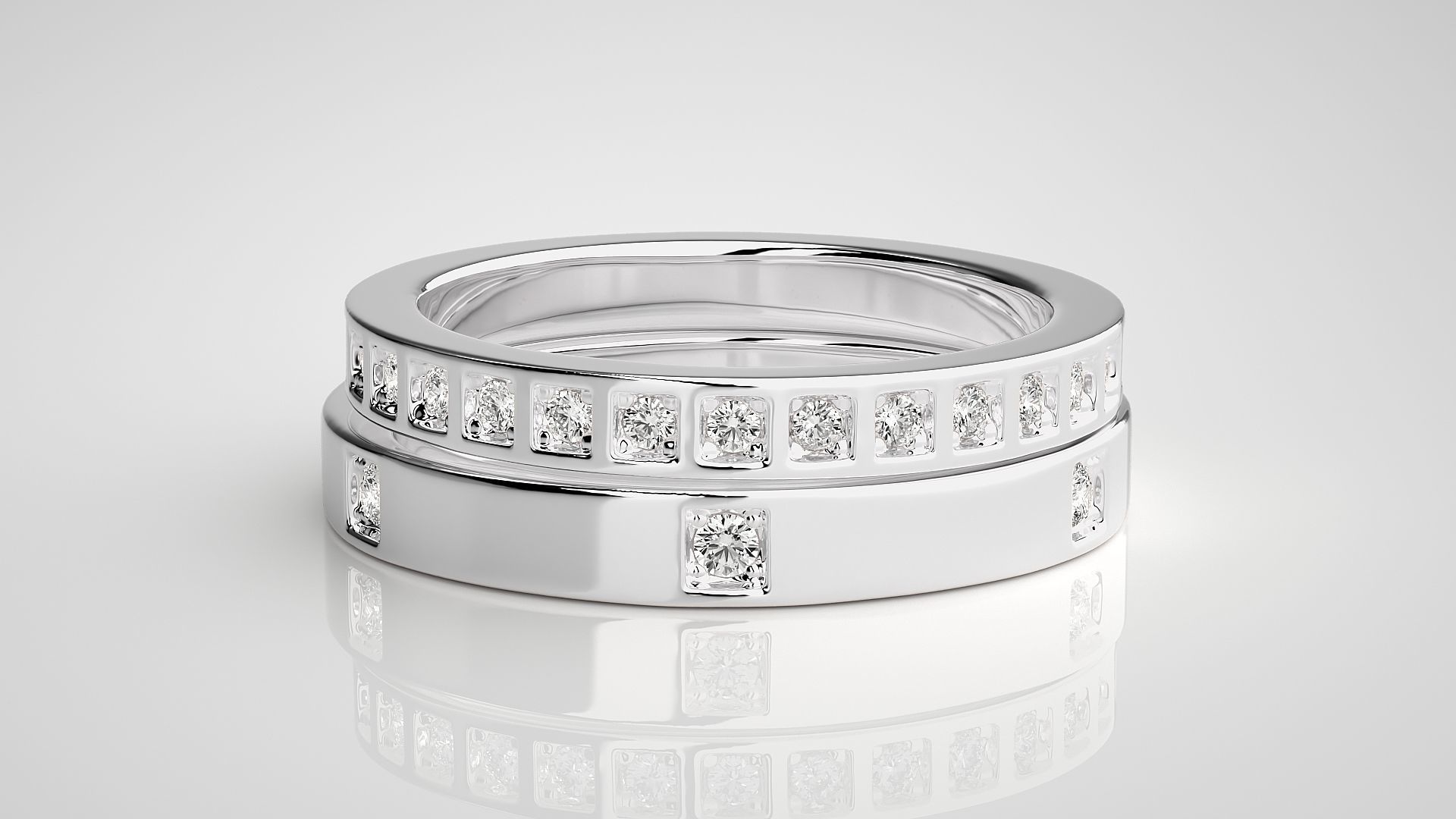 Thin Diamond Couple Band Ring 3dm stl render detail 3D print model_7