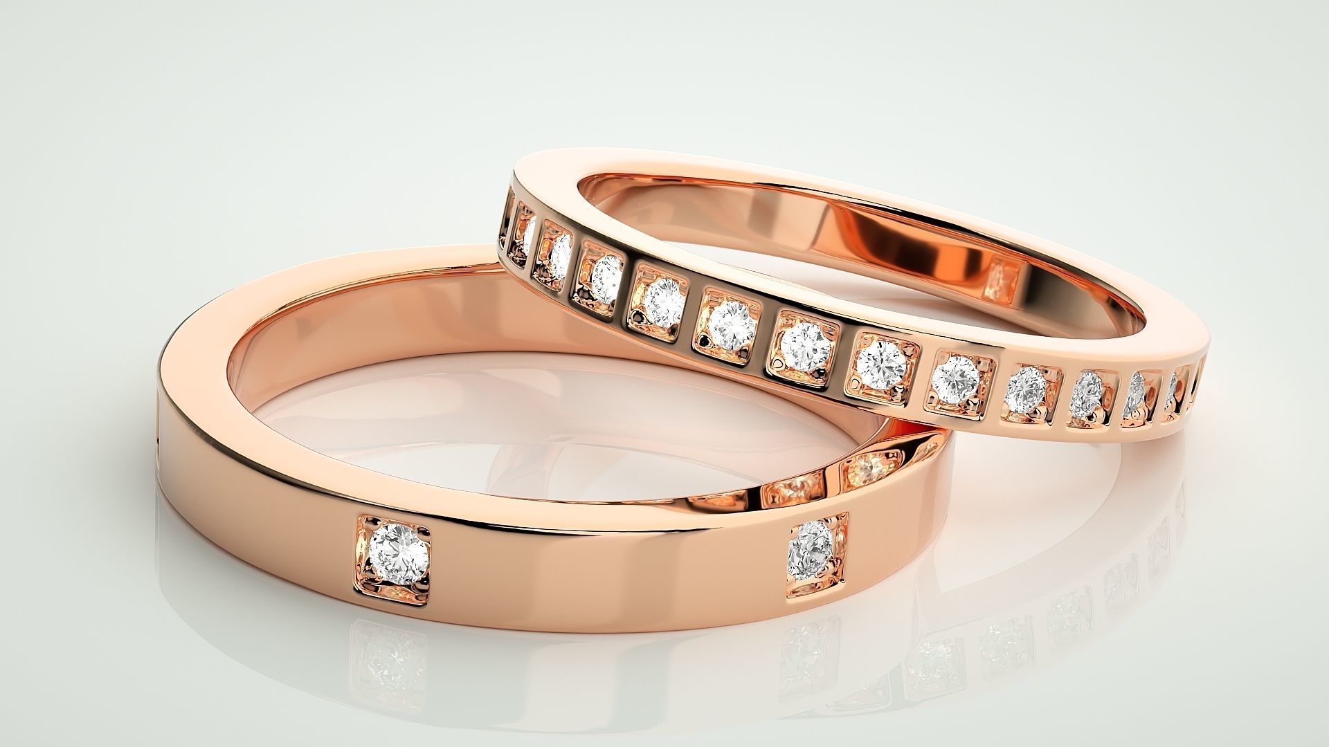 Thin Diamond Couple Band Ring 3dm stl render detail 3D print model_1