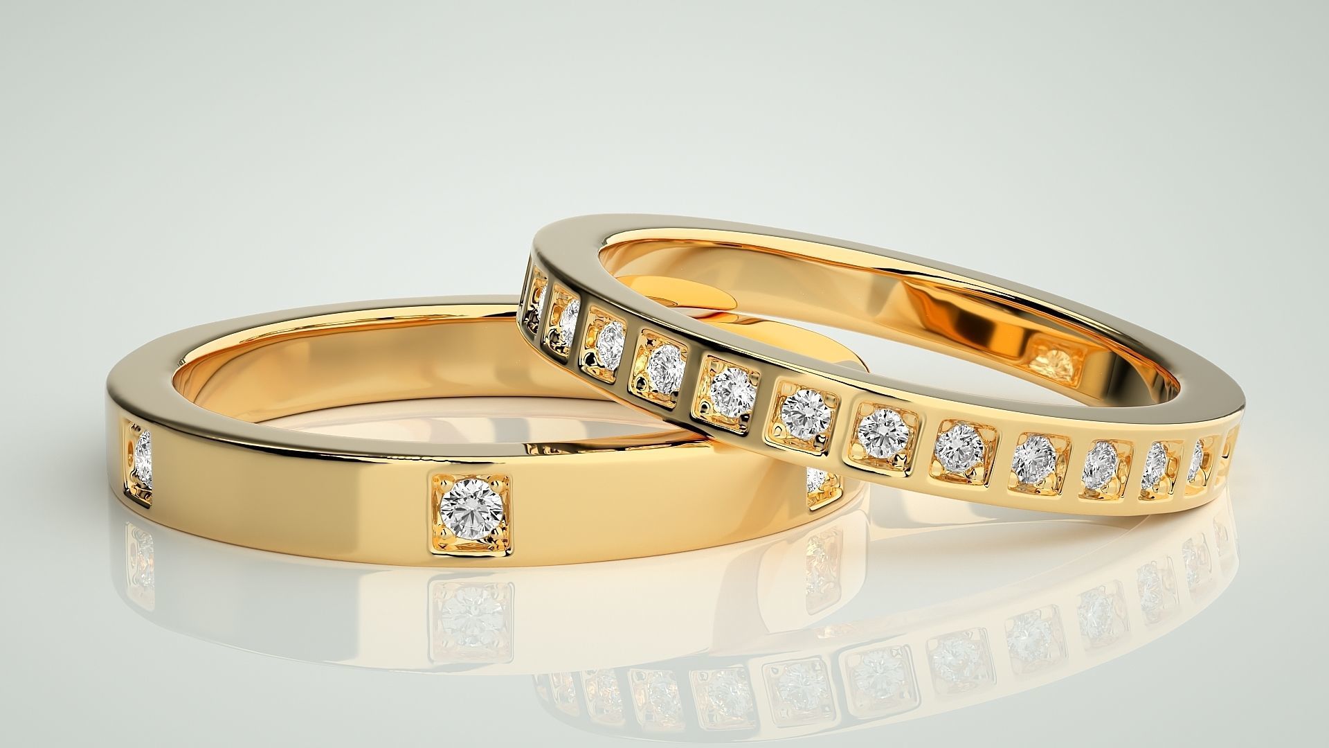 Thin Diamond Couple Band Ring 3dm stl render detail 3D print model_9