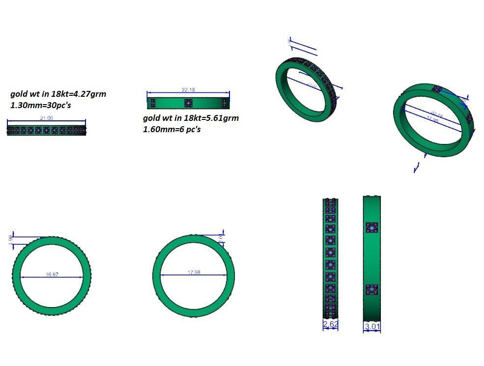 Thin Diamond Couple Band Ring 3dm stl render detail 3D print model_3