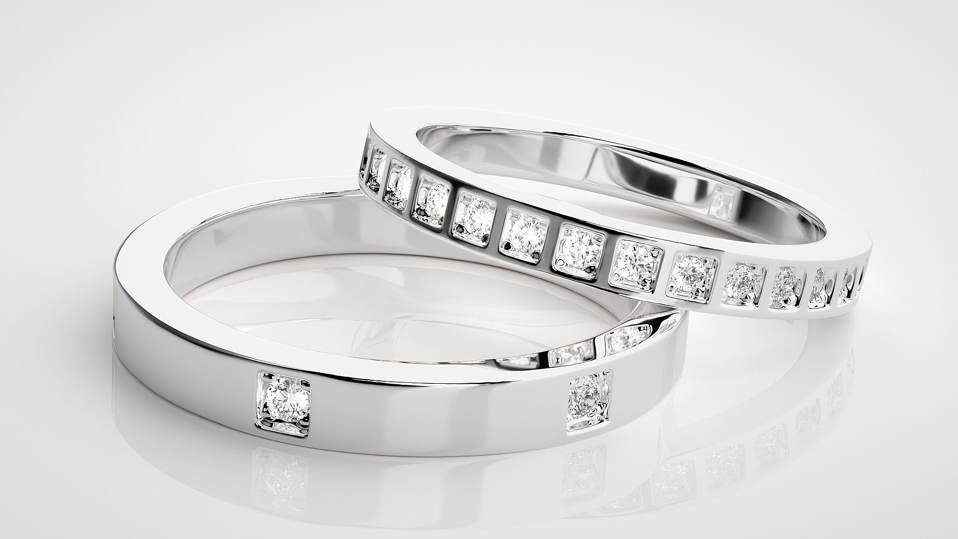 Thin Diamond Couple Band Ring 3dm stl render detail 3D print model_6