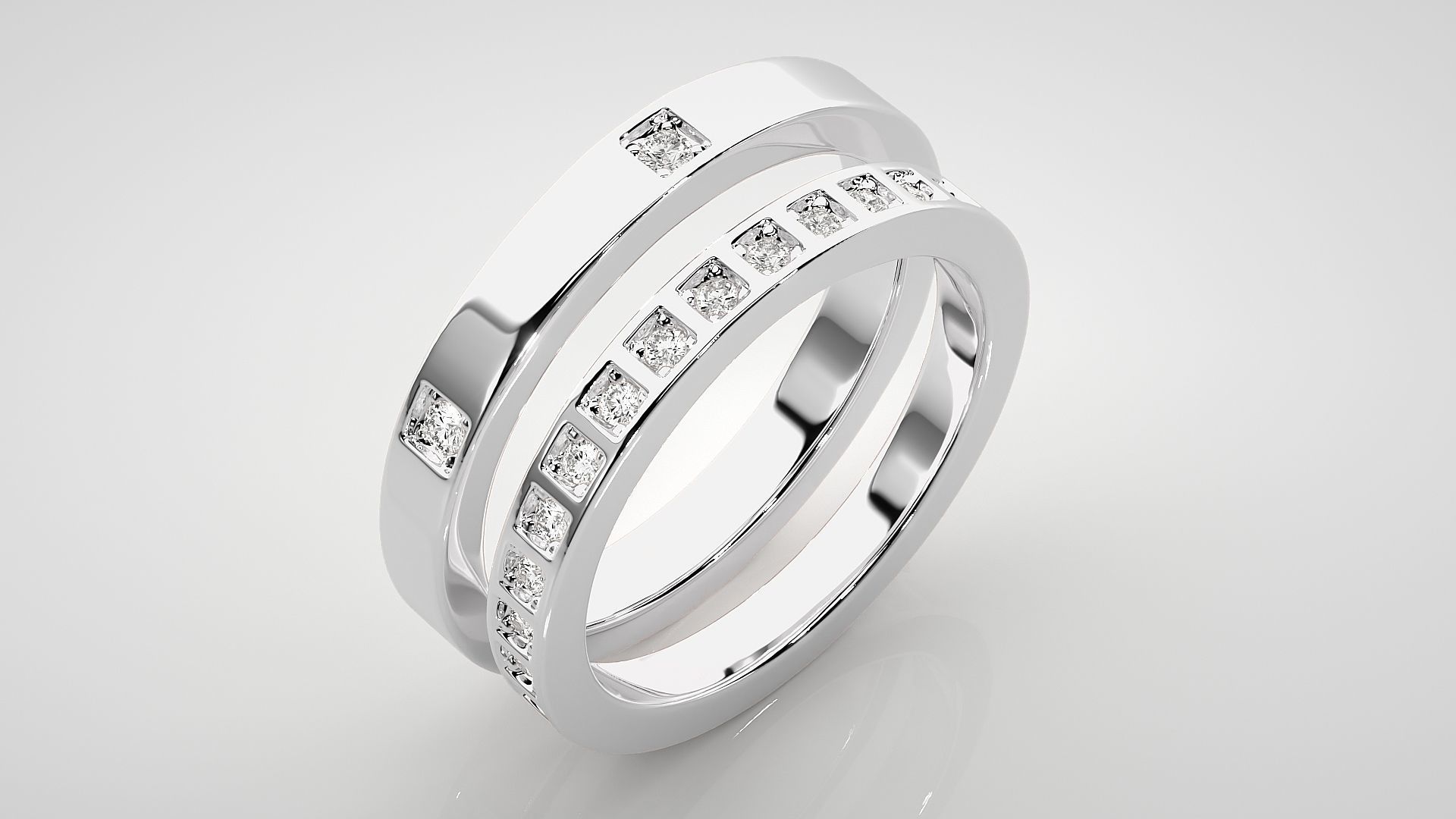 Thin Diamond Couple Band Ring 3dm stl render detail 3D print model_8