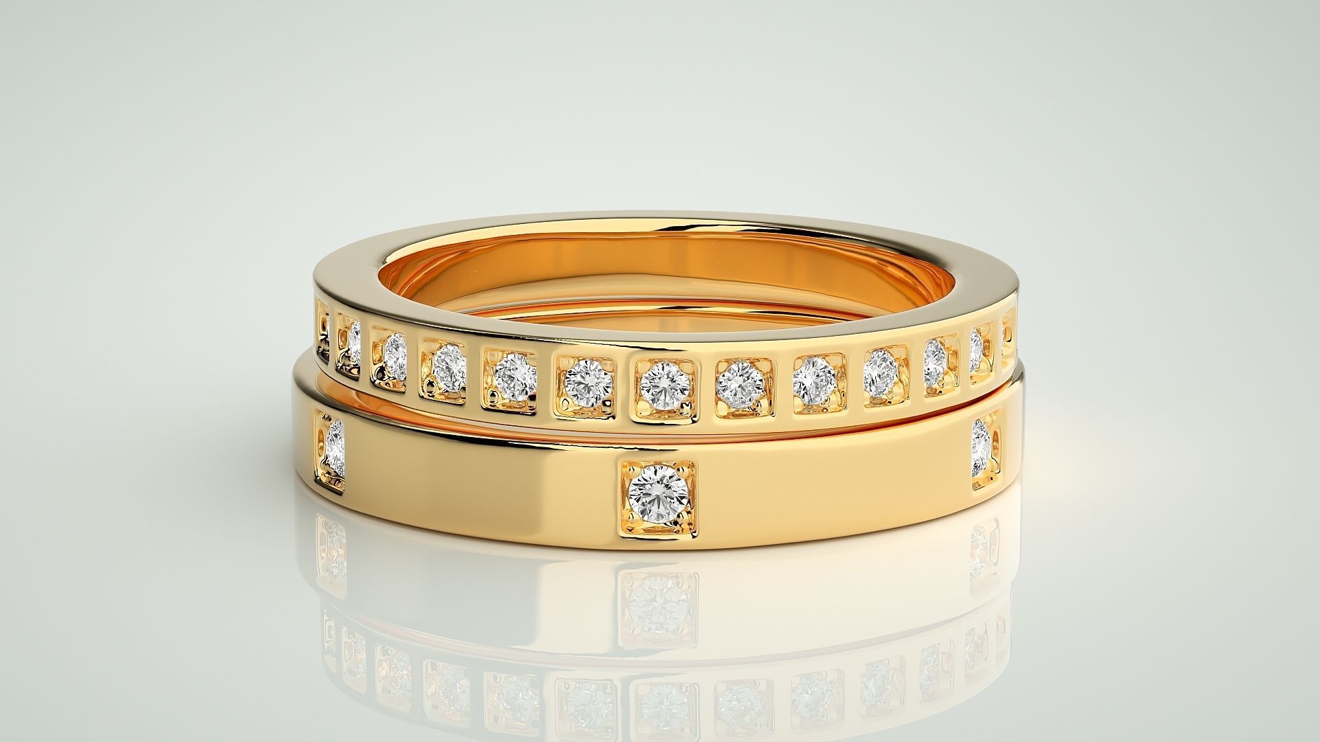 Thin Diamond Couple Band Ring 3dm stl render detail 3D print model_11