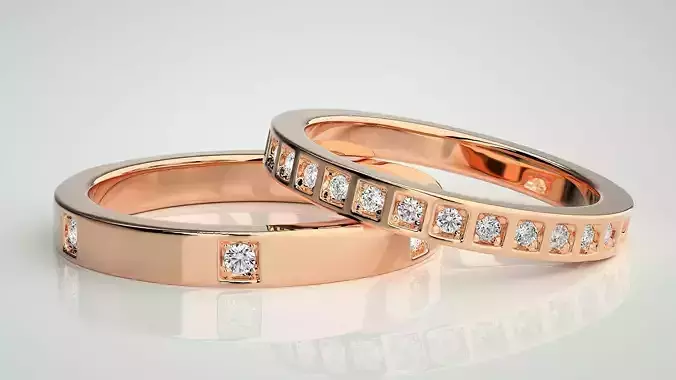 Thin Diamond Couple Band Ring 3dm stl render detail  3D print model