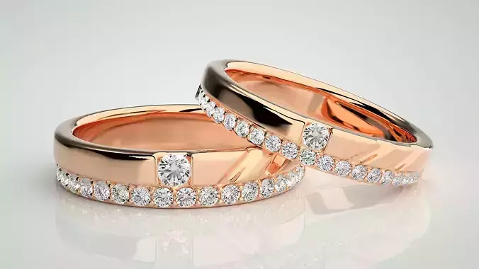 Solitaire Couple Band Ring 3dm stl render detail 