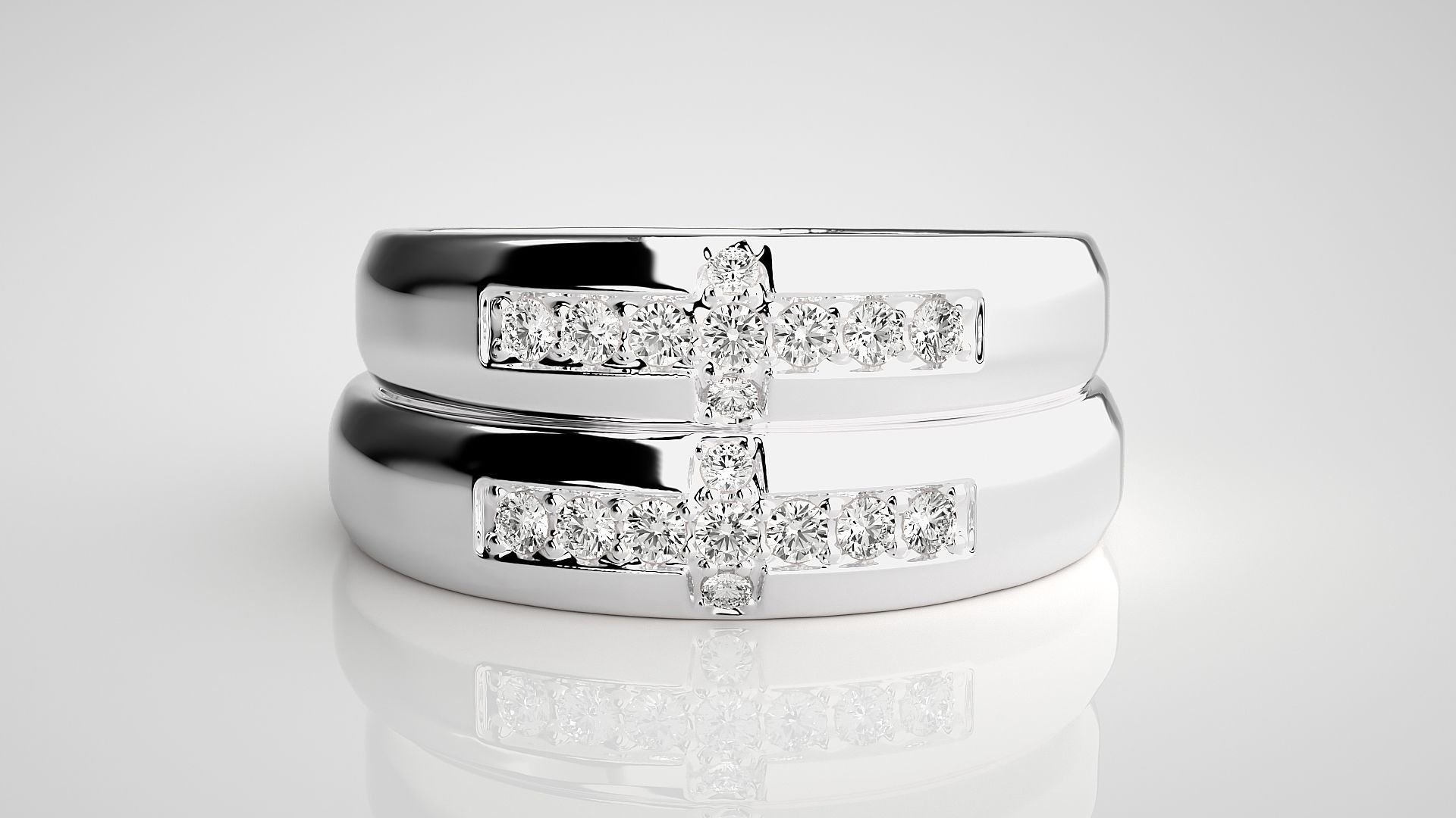 Cross Couple Band Ring 3dm stl render detail 3D print model_6