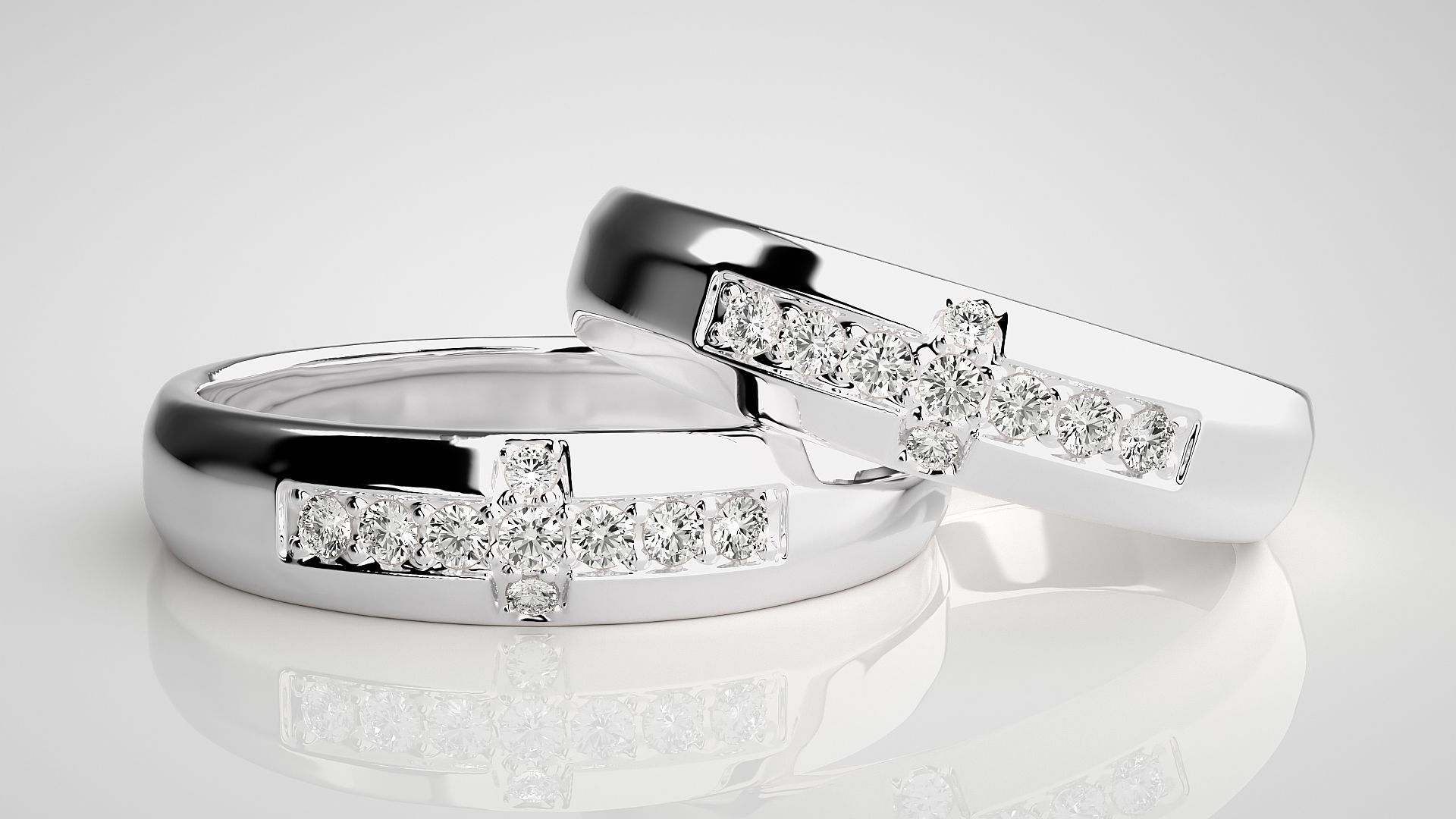 Cross Couple Band Ring 3dm stl render detail 3D print model_4