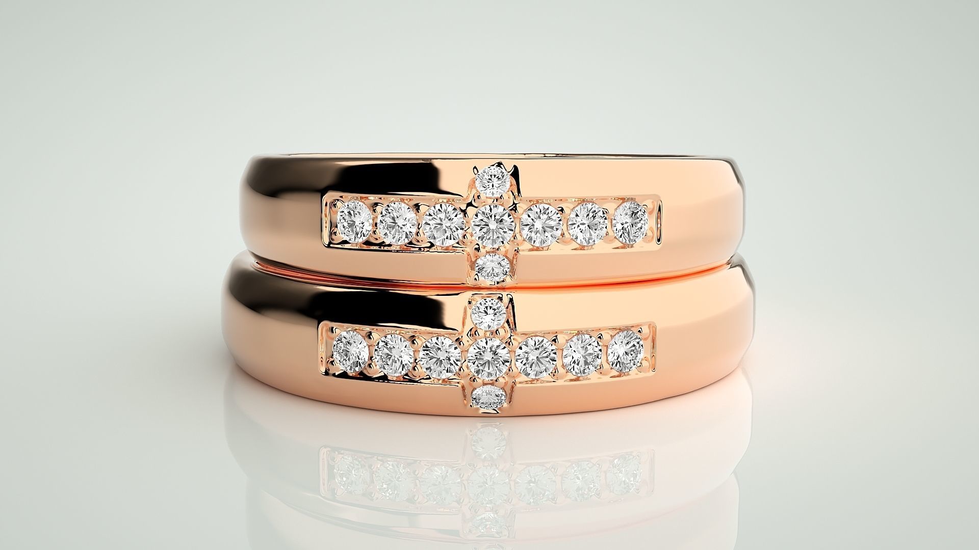 Cross Couple Band Ring 3dm stl render detail 3D print model_2