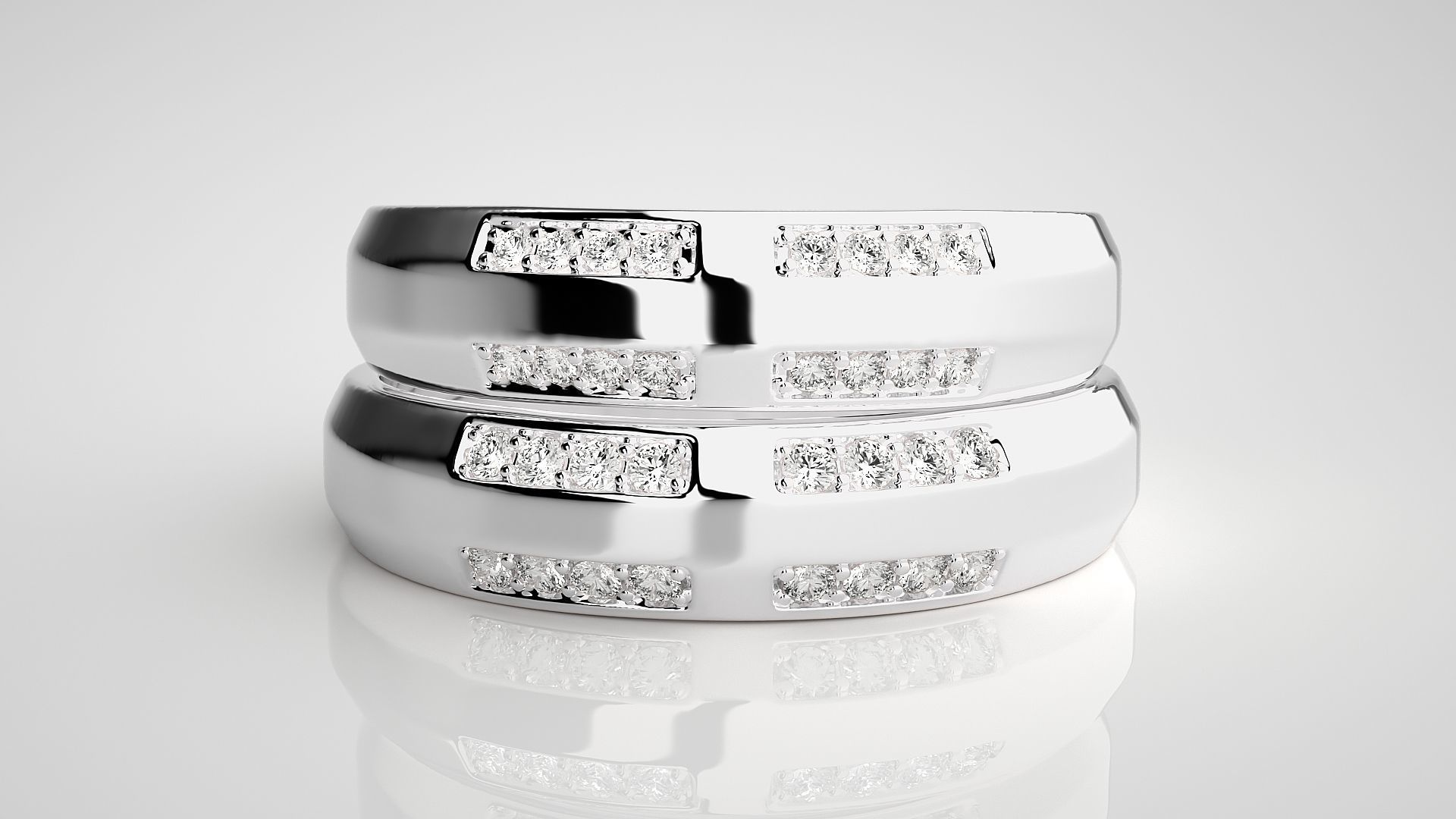 Diamond Couple Band Ring 3dm stl render detail 3D print model_6