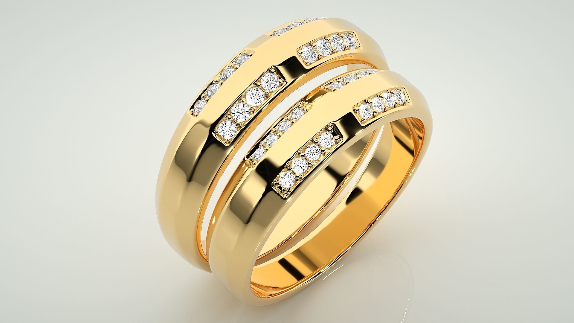 Diamond Couple Band Ring 3dm stl render detail 3D print model_11